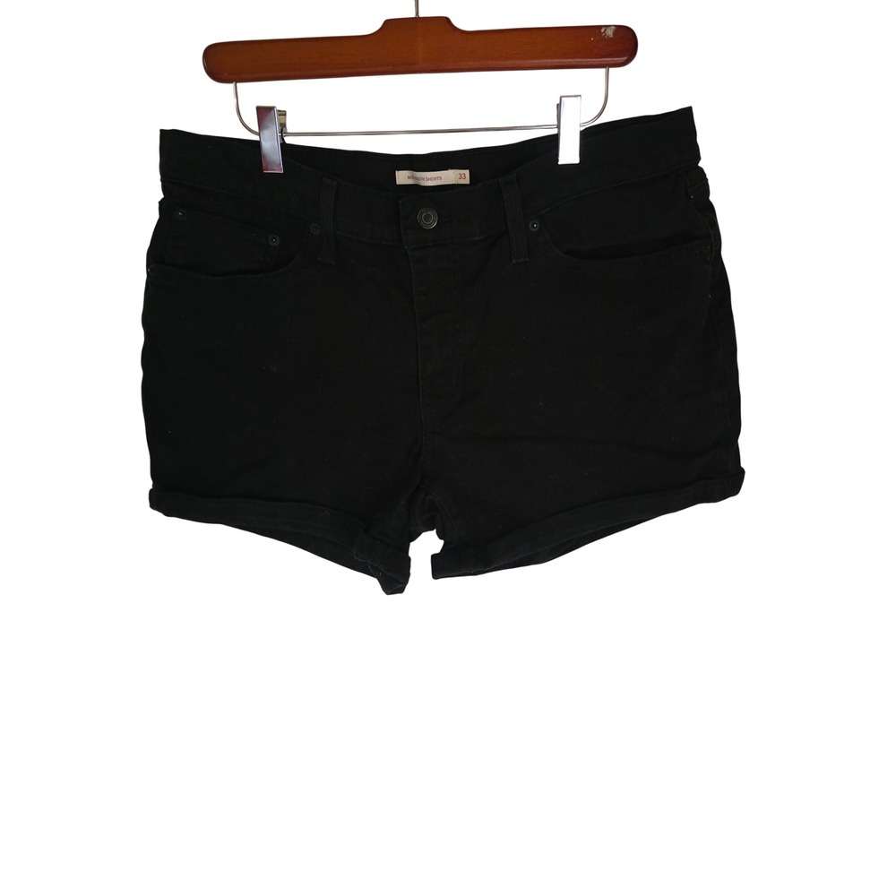 Levis Mid Length Shorts Womens 33‎ Black Denim Cuffed Stretch Jean Shorts